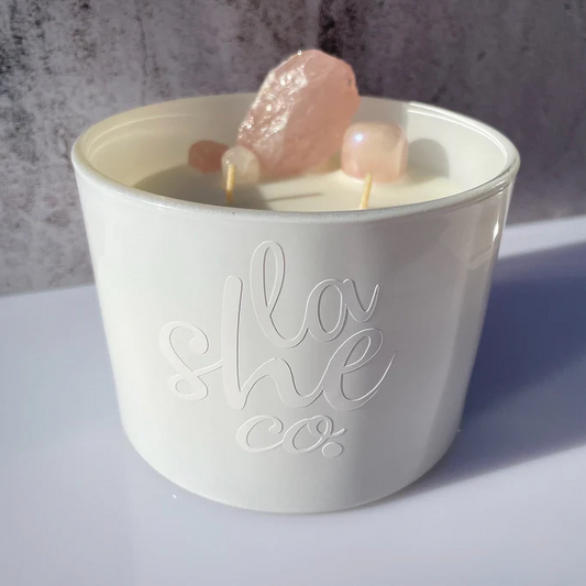 La She Co: Love Happiness & Inspire Crystal Candle - Marshmallow & Sandalwood