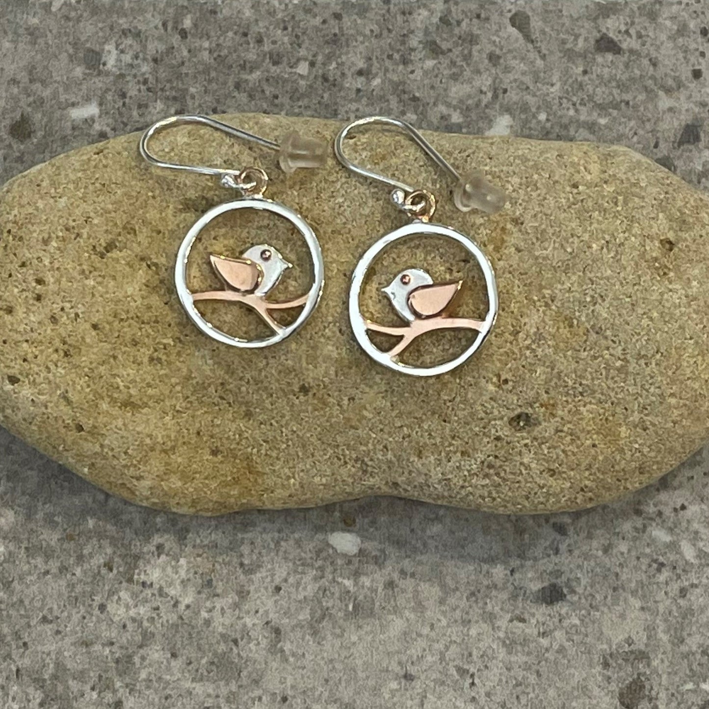 Starshine Designs: Rose Gold and Sterling Silver Bird On A Twig Earrings